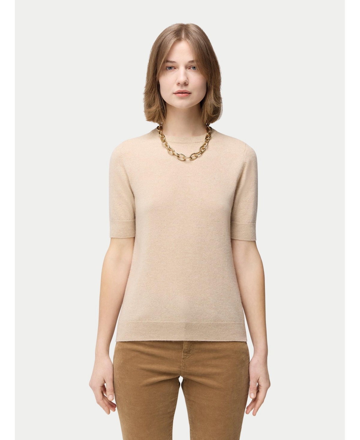 Women's Organic Color Crew Neck Cashmere Top - Xl / beige / WK0966-02 - Neutral-navajo