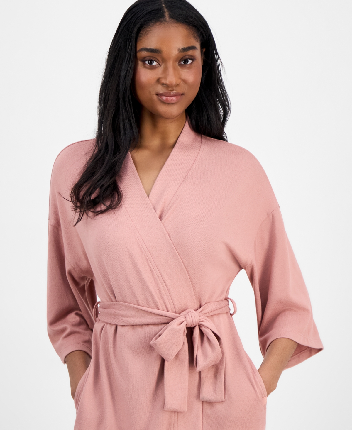 UGG WOMEN'S MONROSE 3/4-SLEEVE PEACHED-KNIT WRAP ROBE 