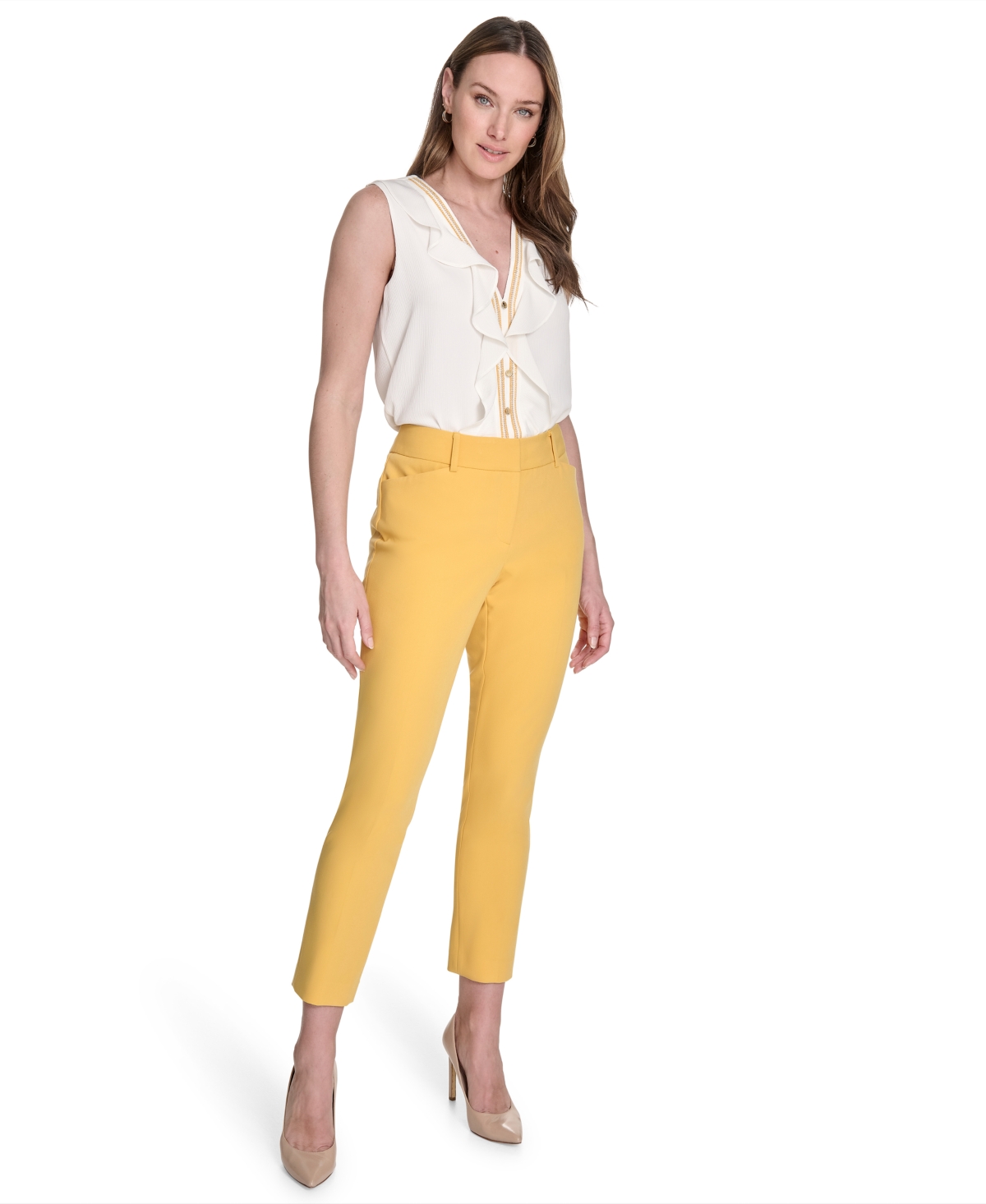 Tommy Hilfiger Womens Ruffle Front Button Up Blouse Open Front Jacket Mid Rise Ankle Pants