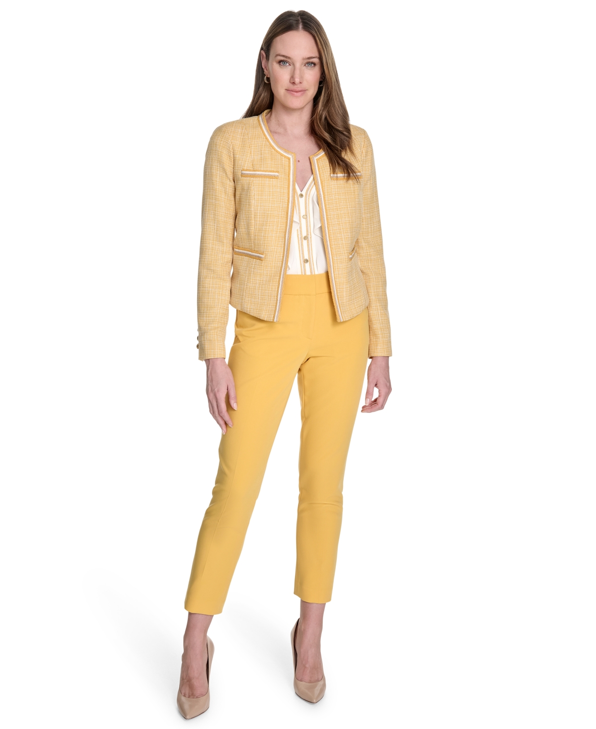 Tommy Hilfiger Women's Tweed Collarless Open-front Jacket