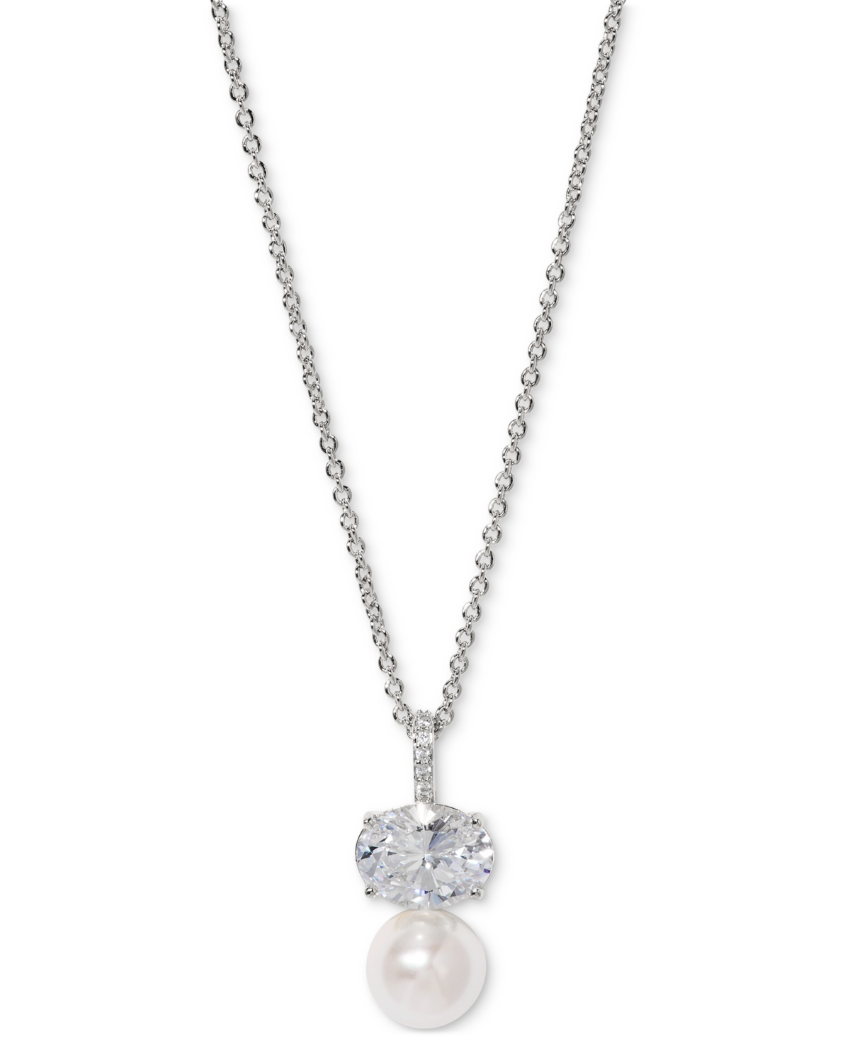 Eliot Danori Cubic Zirconia & Imitation Pearl Pendant Necklace, 16" + 2" Extender, Exclusively At Macy's