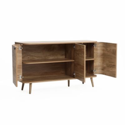 Natural Oak Manufactured Wood 3-Door 53.3-Inch Wide Buffet Cabinet