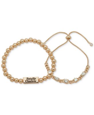 Clueless - Gold-Tone 2-Pc. Set Crystal Slider & Totally  Beaded Stretch Bracelets