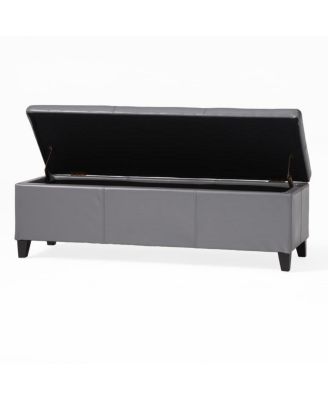 Faux Leather Storage Ottoman Bench with Lift-Top, Padded Seat, and Wooden Legs for Living Room, Bedroom, or Entryway-The Pop Home