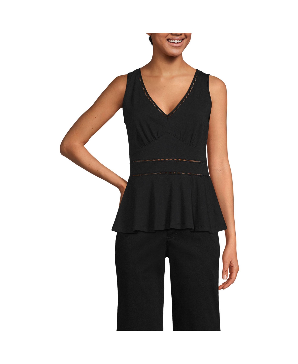 Women's Lightweight Jersey Peplum V-Neck Tank Top - Deep sea navy