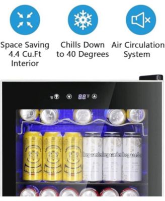 Mini Fridge Beverage Cooler — 128-Can Glass Door, Adjustable Thermostat, Compact 4.4 cu ft Drink Dispenser for Home, Office & Bedroom