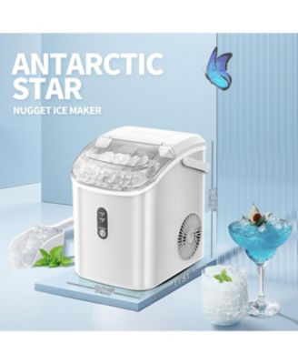 Countertop Nugget Ice Maker, Portable Pebble Ice Machine, 34 lbs/24H, Soft Chewable Ice, Self-Cleaning, One-Touch Operation