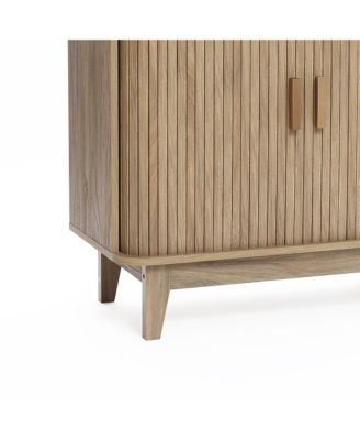 Mid-Century Modern Tambour-Style 2-Door 31.5-Inch Wide Cabinet with Tray Top, Oak