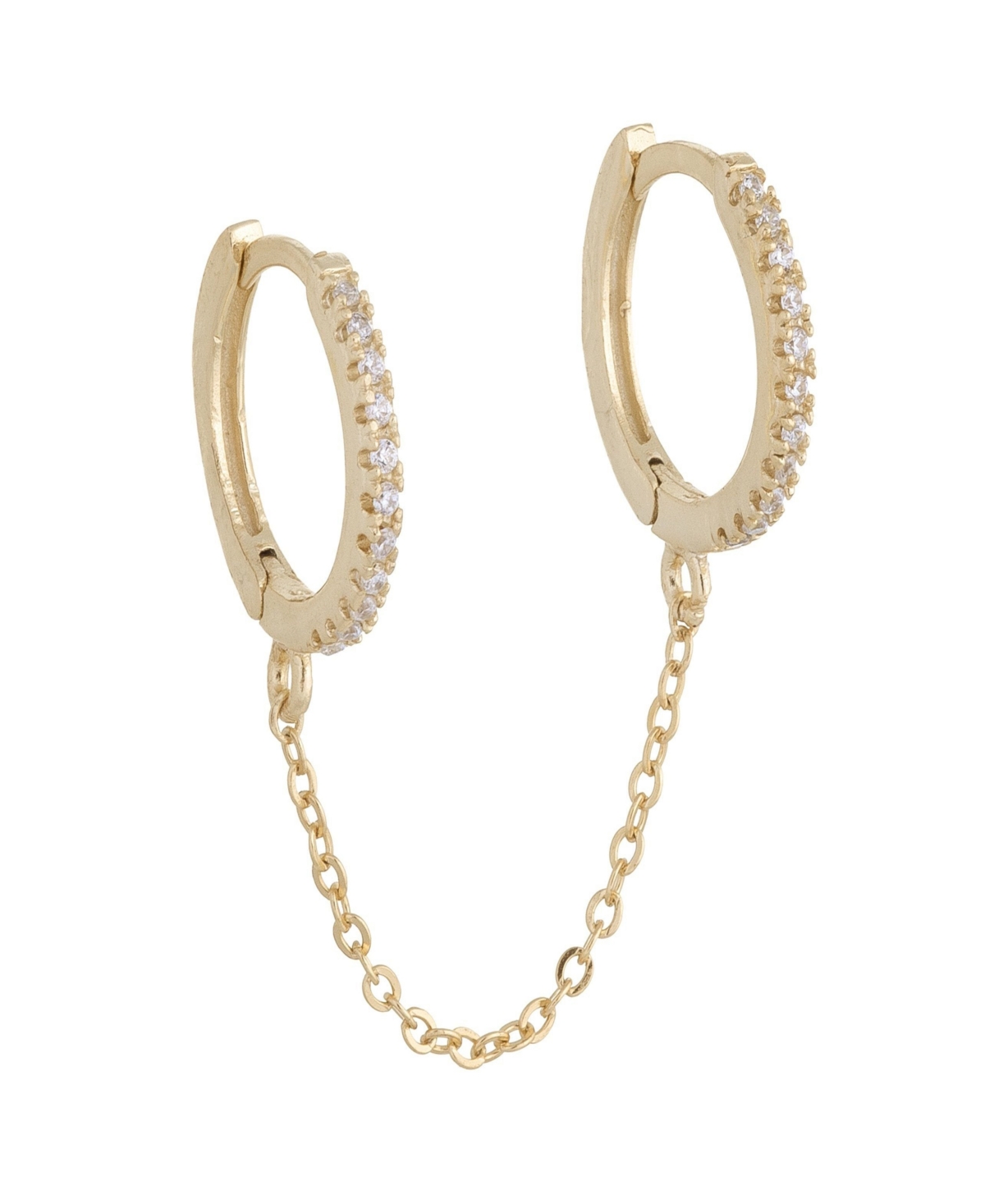 Cubic Zirconia Double Huggie Chain Earrings - Gold