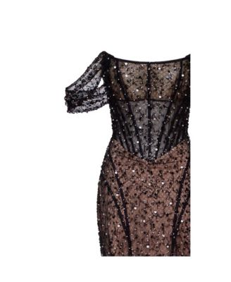 Women's Striking black sequined fitted maxi dress