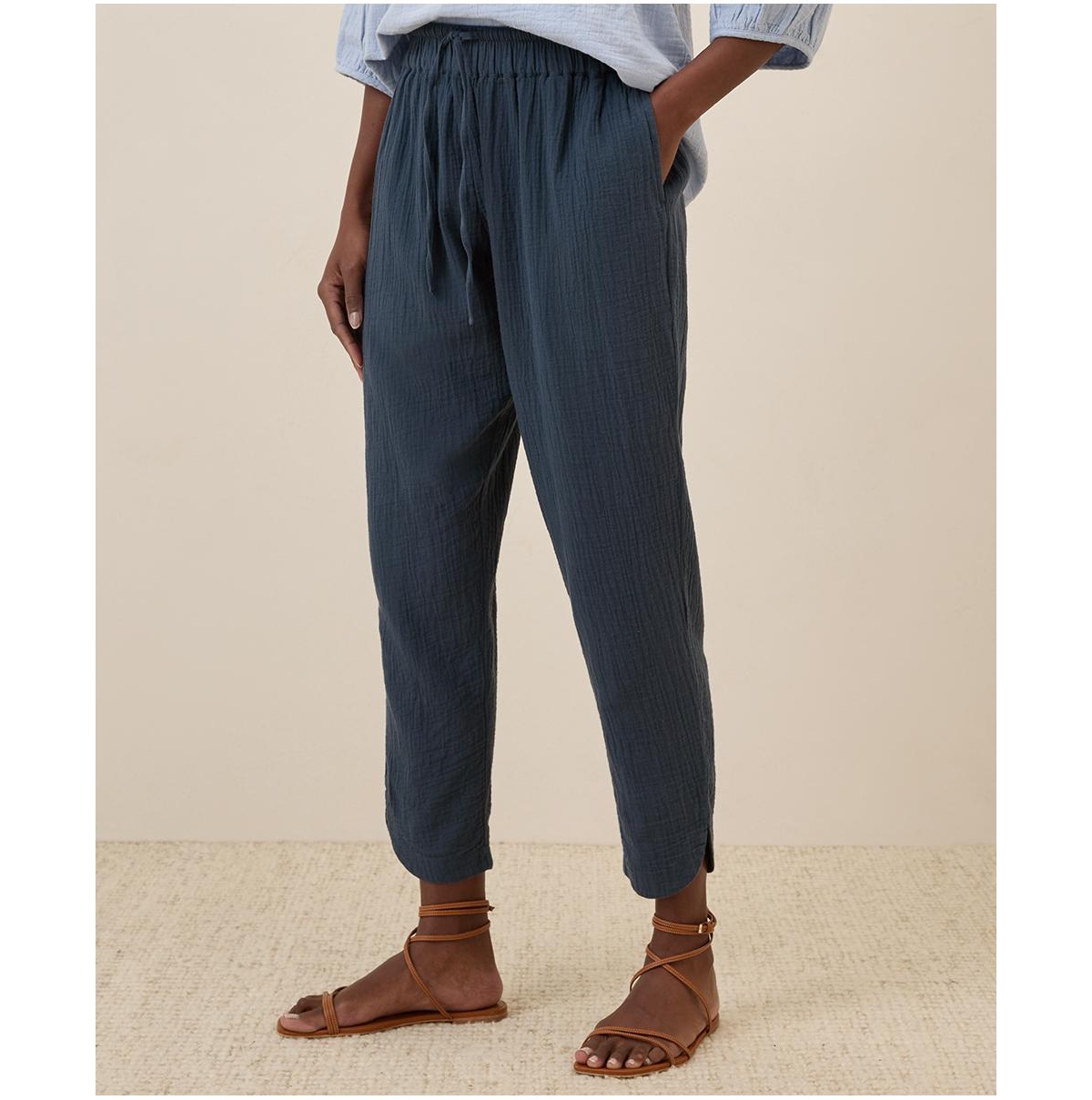 Women's Organic Cotton Coastal Double Gauze Tapered Pull-On Pant - French navy