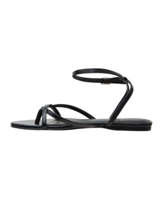 LUZ Women's Strappy Ankle Wrap Flat Leather Sandals