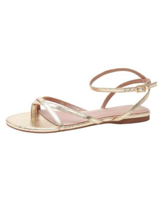 LUZ Women's Strappy Ankle Wrap Flat Leather Sandals