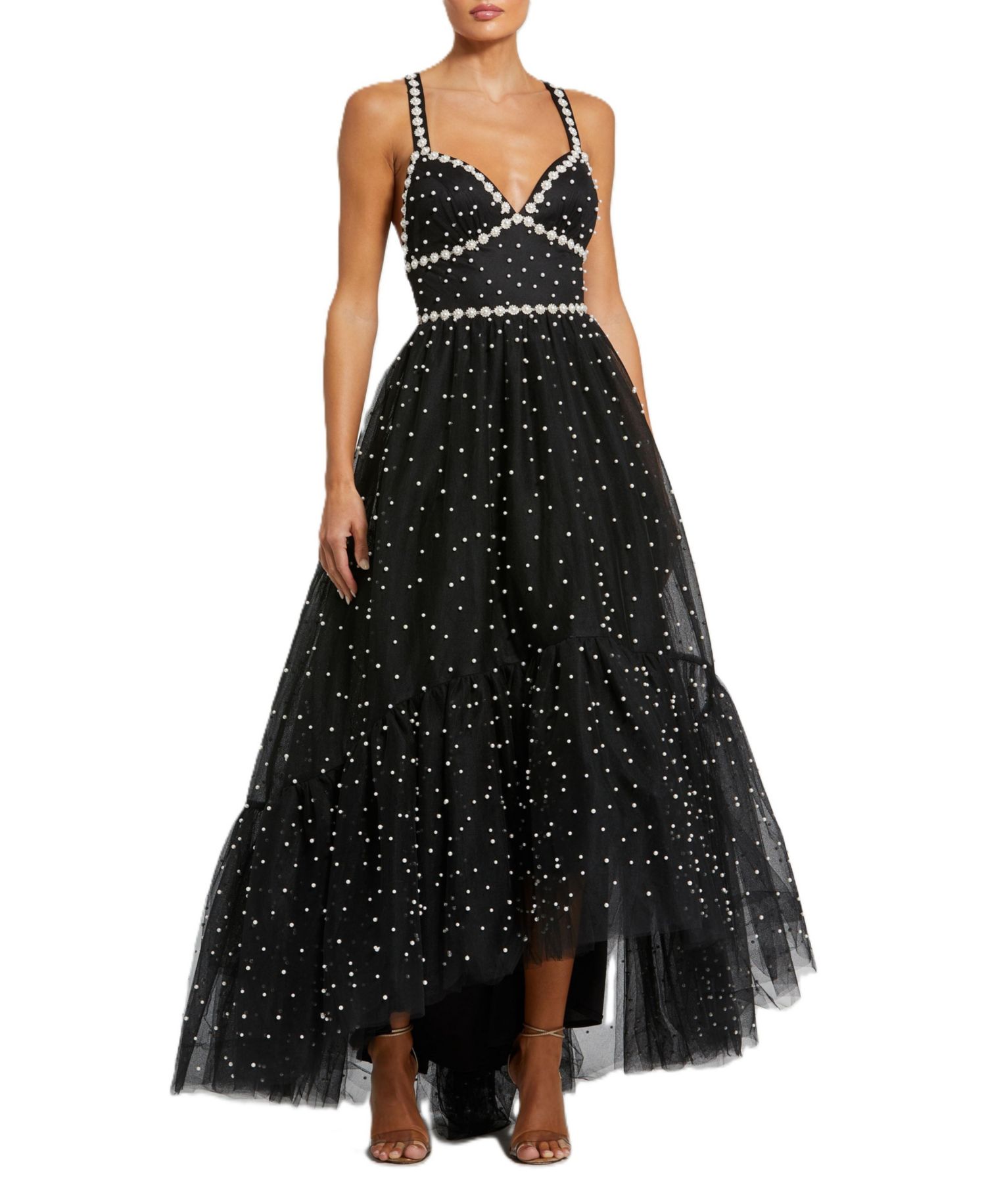 Women's Pearl Beaded High Low Gown