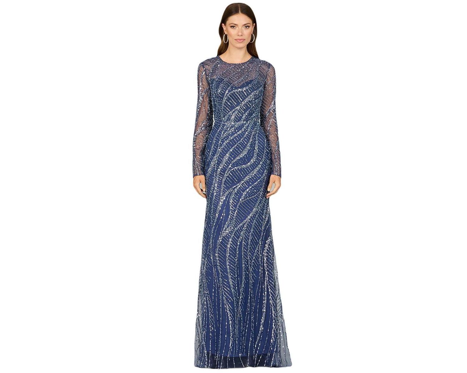 Women's Long Sleeve Sheath Gown with Silver Beads