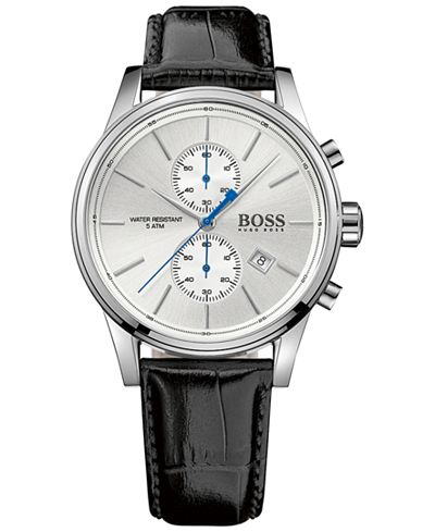 BOSS Hugo Boss Men's Chronograph Jet Black Leather Strap Watch 41mm 1513282