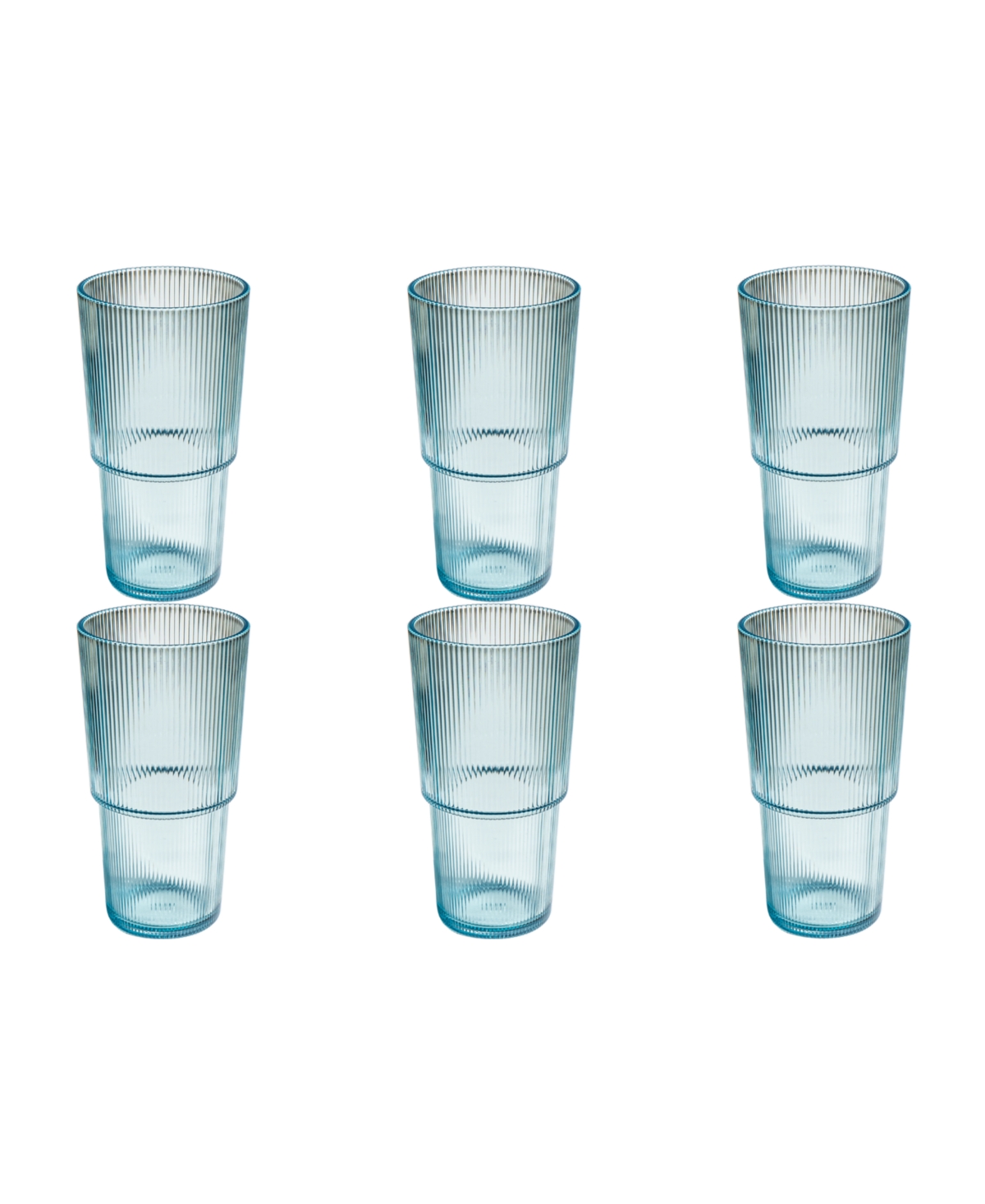Tarhong Fine Ribbed Jumbo Glasses, Set Of 6 In Blue