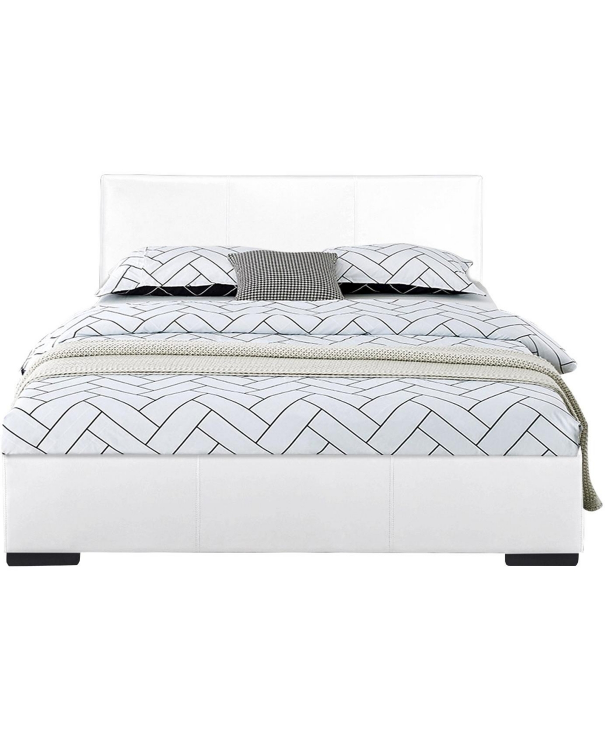 Solid Wood Upholstered Faux Leather Bed Frame with Padded Headboard