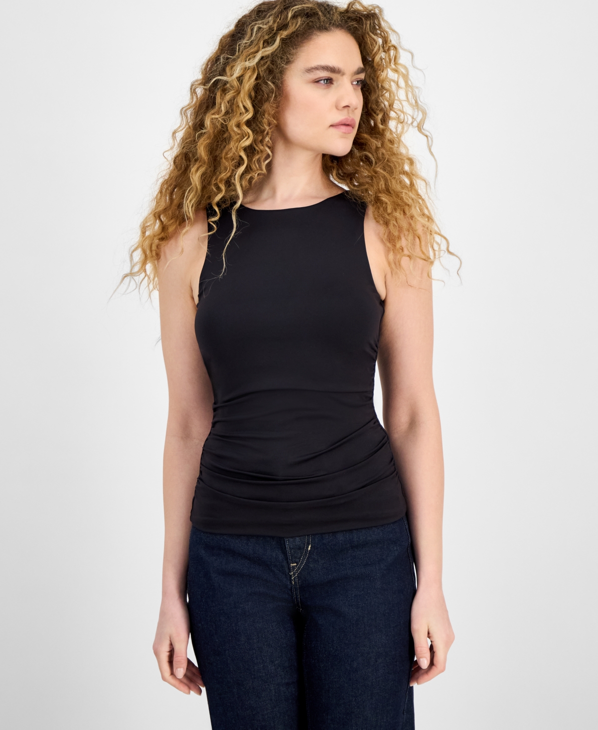 Women's Second Skin Ruched Tank Top - Black