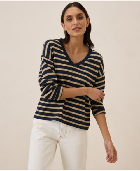 Женский свитер Pact Organic Cotton Classic Fine Knit Relaxed, цвет: Полосатый полуночный синий