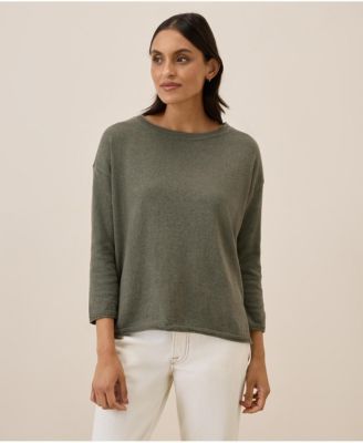 Women's Organic Cotton Classic Fine Knit Wide Neck Sweater