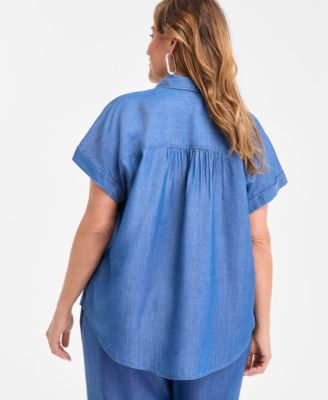 Plus Size Button-Front Short-Sleeve Shirt, Exclusively at Macy's 