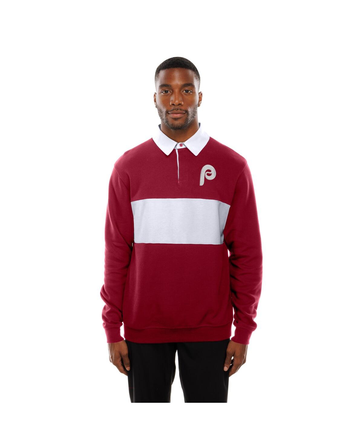 NEW ERA MEN'S DARK RED PHILADELPHIA PHILLIES THROWBACK PREP COLOR BLOCK RUGBY POLO SHIRT 