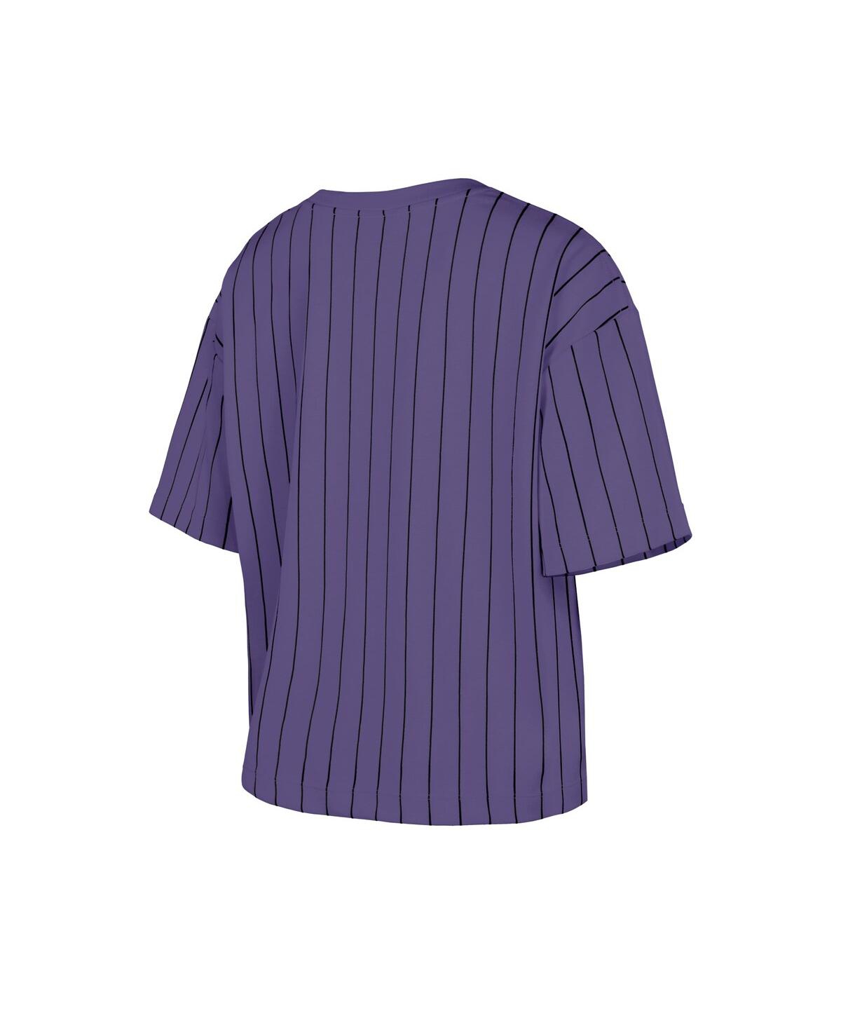 NEW ERA WOMEN'S PURPLE TAMPA BAY RAYS CITY CONNECT MULTIPLIER PINSTRIPE CROPPED T-SHIRT 