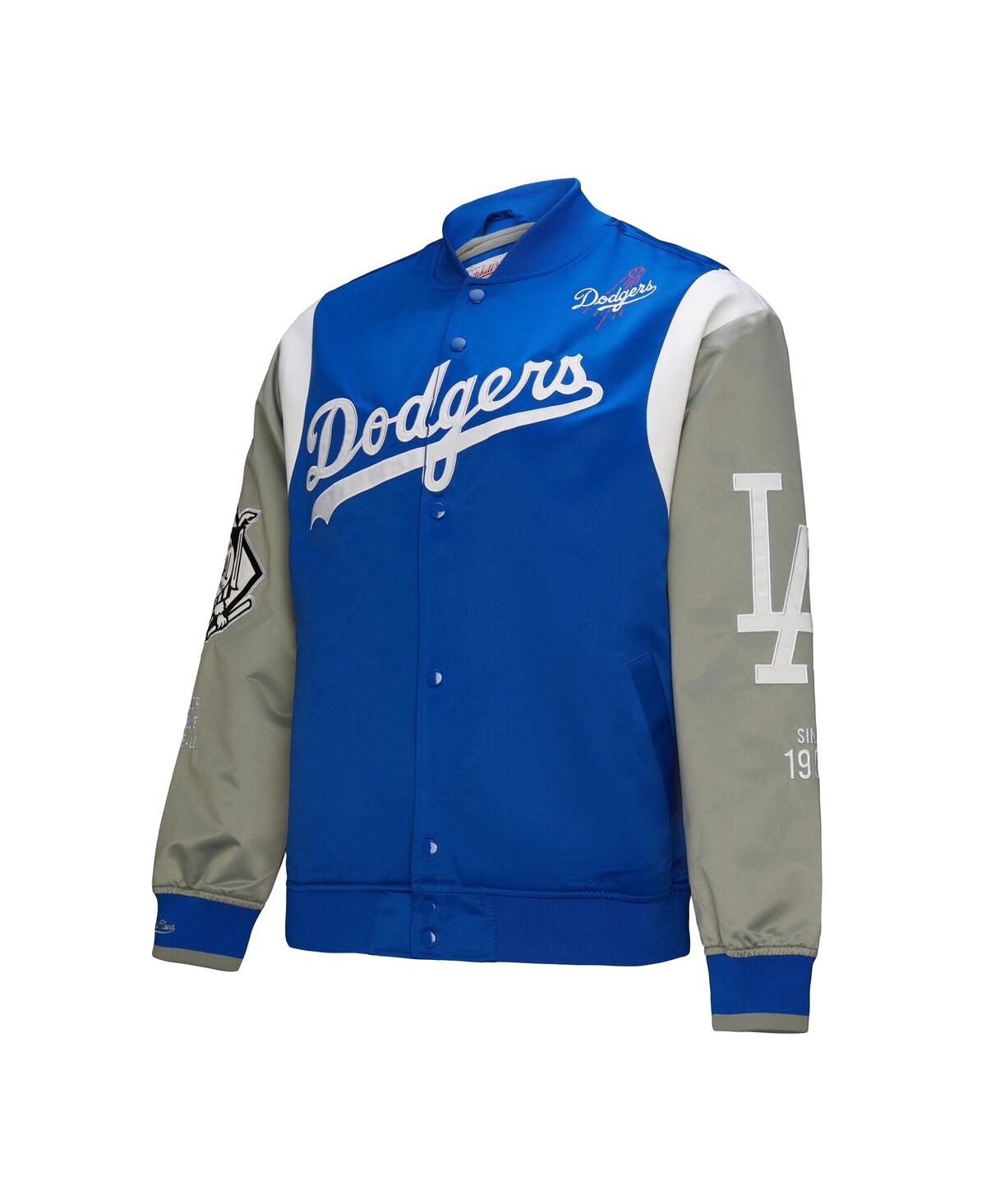 Mitchell & Ness Men's Royal/gray Los Angeles Dodgers Cooperstown Collection Team Origins Satin Full-snap Jacket In Royal,gray