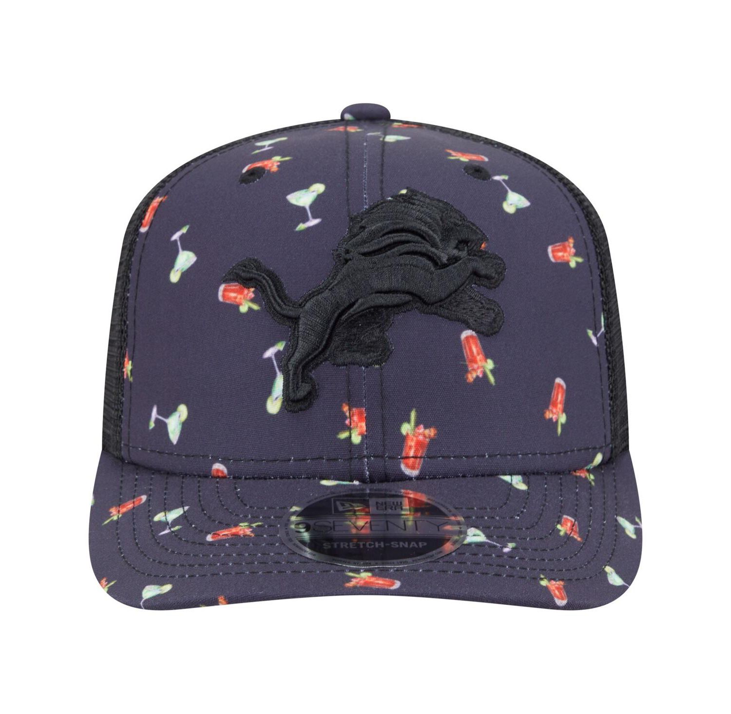 Men's Navy/Black Detroit Lions Adventure Drinks Pattern 9SEVENTY Stretch-Snap Hat