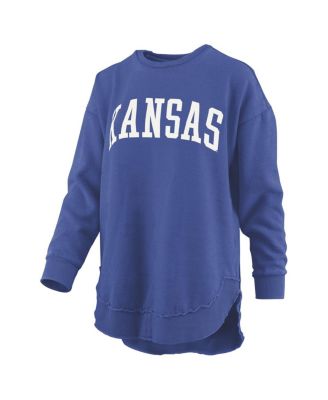 Women's Royal Kansas Jayhawks Melange Poncho Vintage Fleece Long Sleeve Pullover Sweatshirt