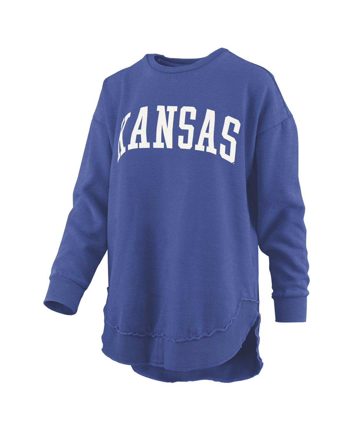 PRESSBOX WOMEN'S ROYAL KANSAS JAYHAWKS MELANGE PONCHO VINTAGE FLEECE LONG SLEEVE PULLOVER SWEATSHIRT 