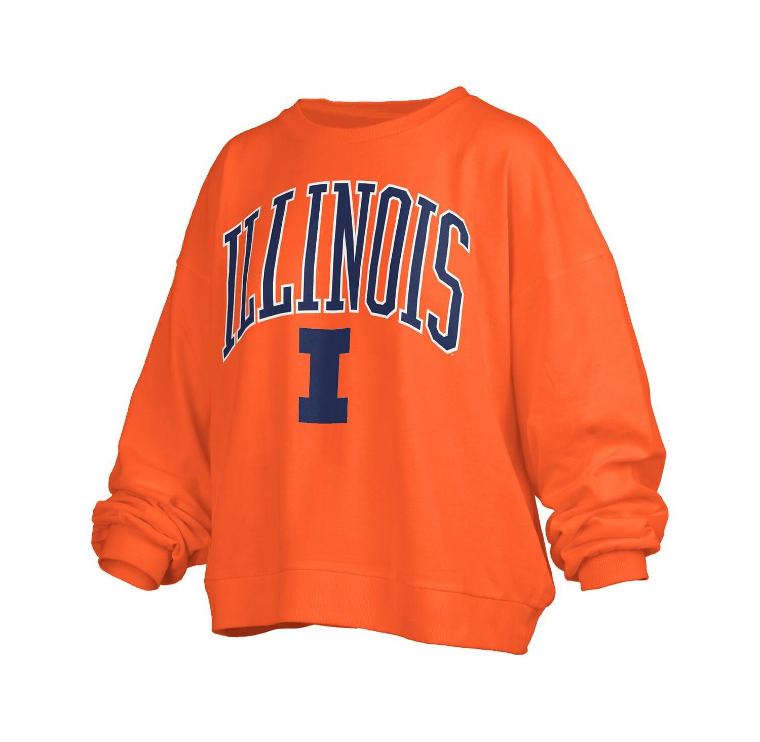 Women's Orange Illinois Fighting Illini Janise Arch Over Logo Waist Length Oversized Pullover Sweatshirt