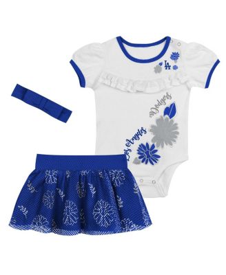 Outerstuff - Baby Boys and Girls White Los Angeles Dodgers Sweet Catcher 3-Piece Headband Skirt Set