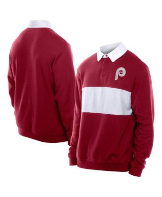 New Era - Men's Dark Red Philadelphia Phillies Throwback Prep Color block Rugby Polo Shirt