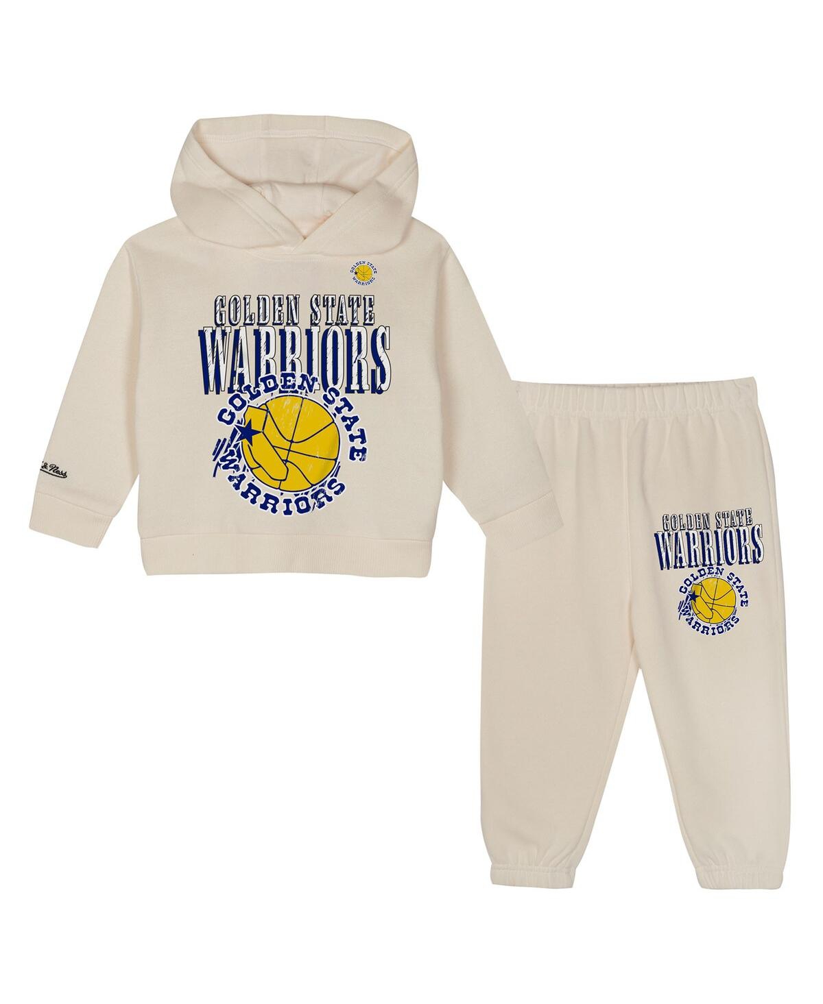 Mitchell & Ness Toddler 2-piece Cream Golden State Warriors Hang Time Oversized Pullover Hoodie And Pants Set In Cream