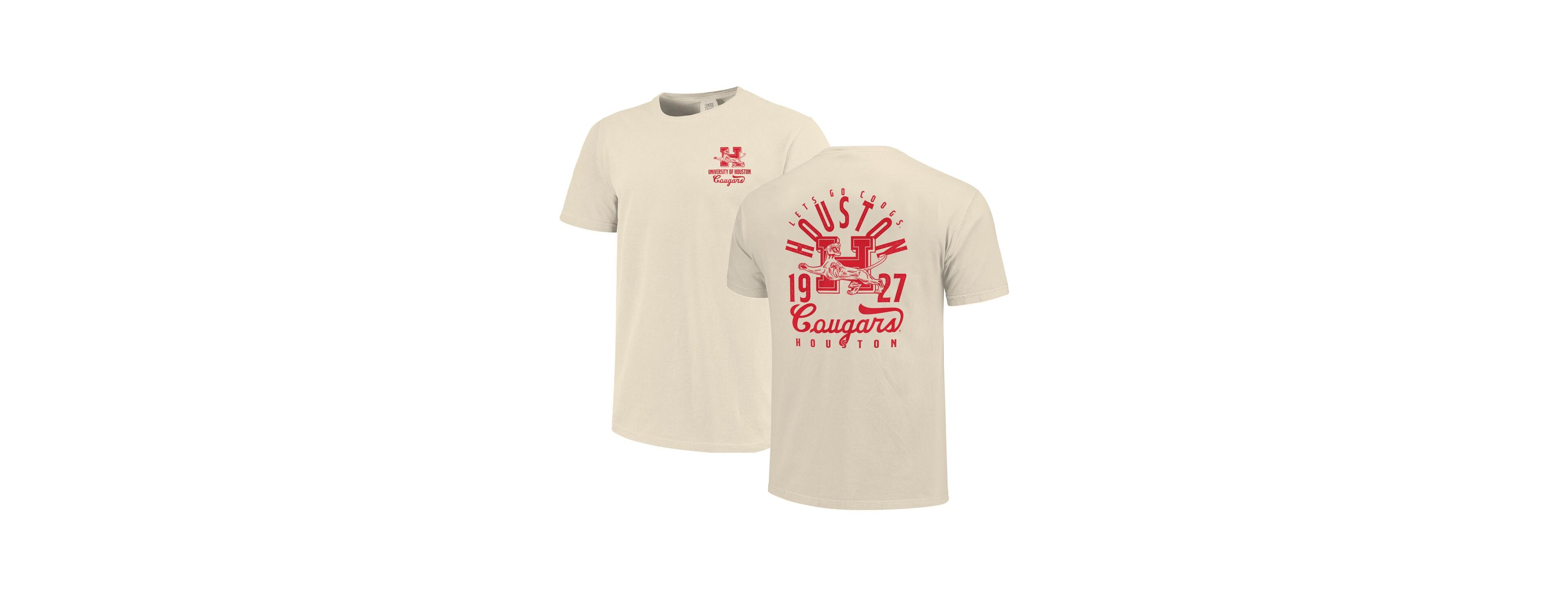 Image One Men's Cream Houston Cougars Comfort Colors Mascot Overlay T-Shirt