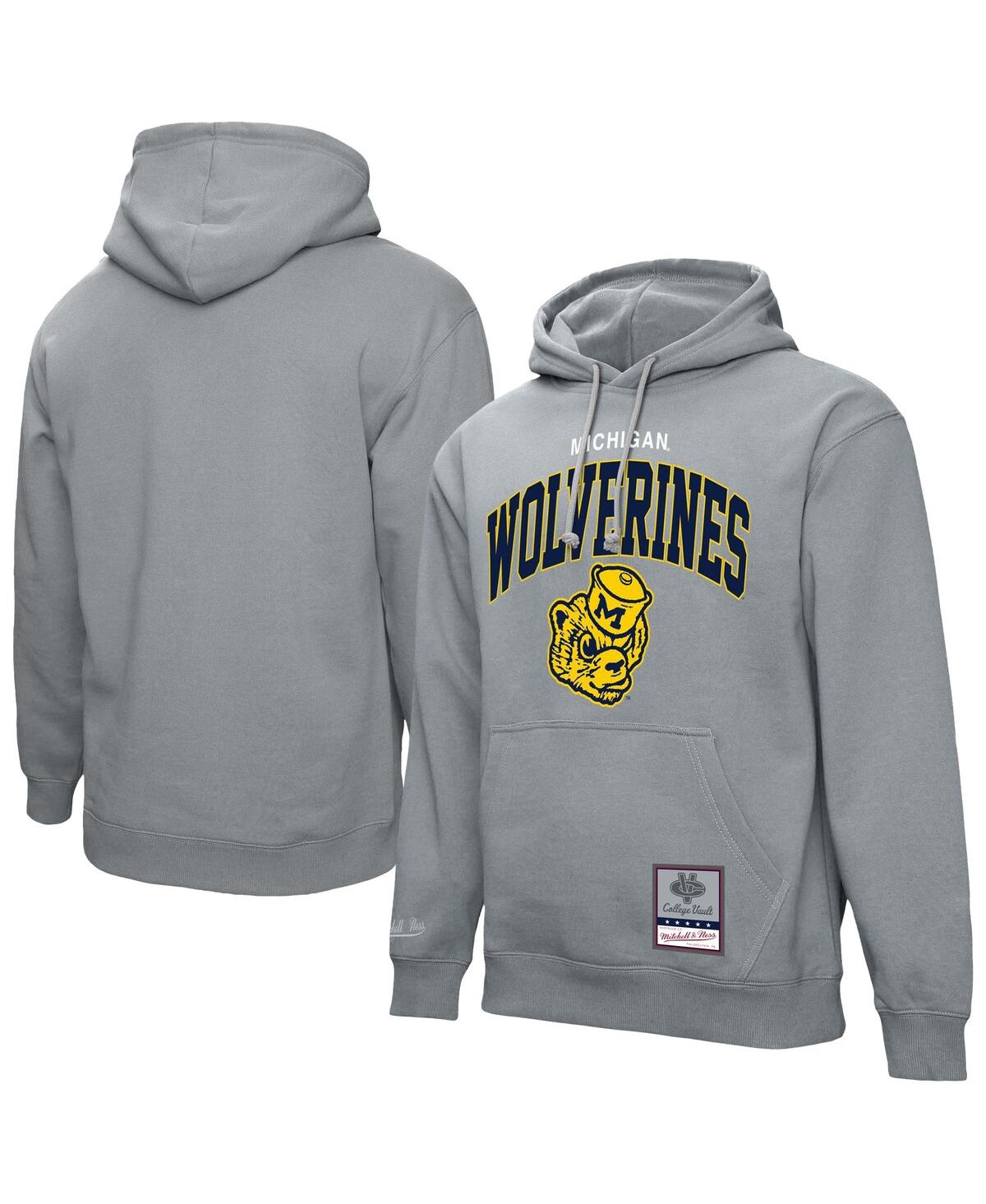 Mitchell & Ness Men's Heather Gray Michigan Wolverines Classic Arch Pullover Hoodie In Heather Gray