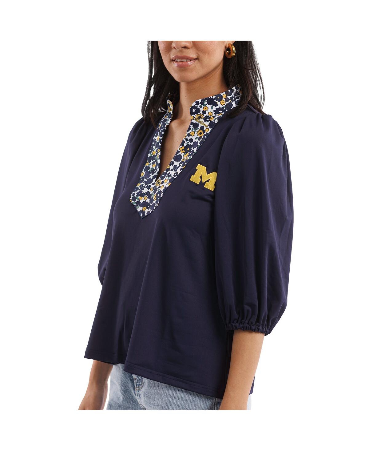 Women's Navy Michigan Wolverines Tailgate Collection Eliza Top - Navy