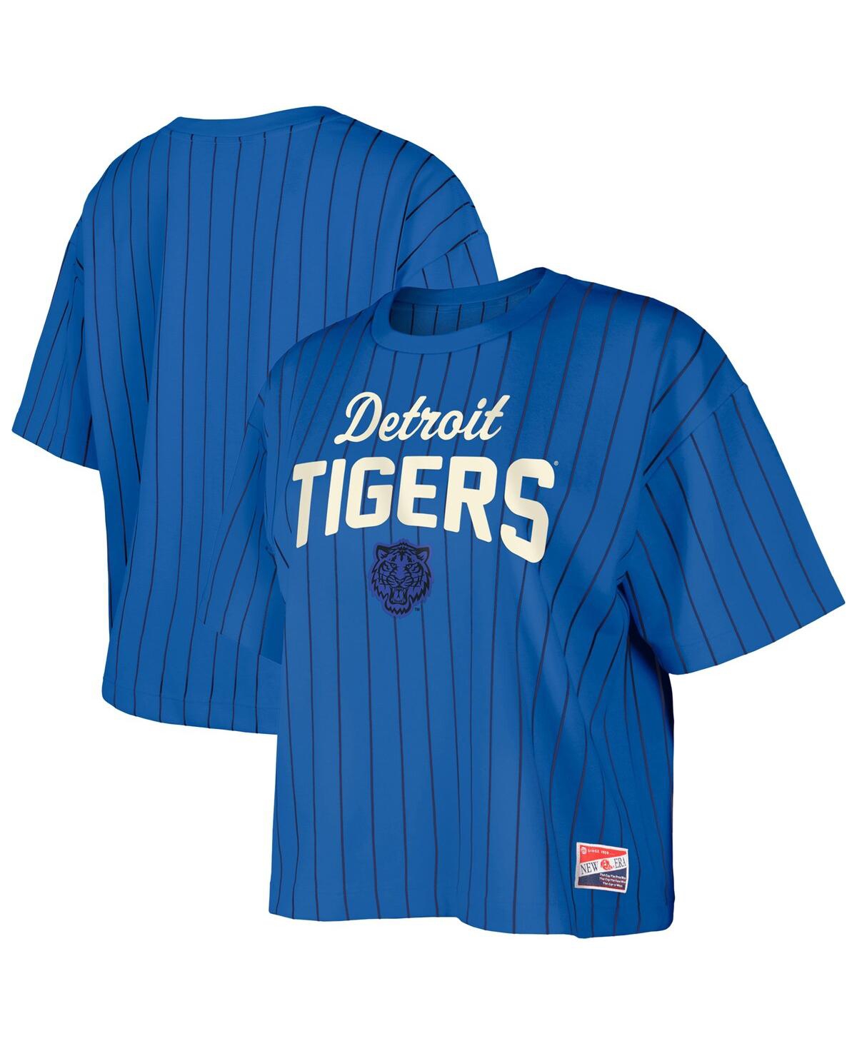 NEW ERA WOMEN'S BLUE DETROIT TIGERS CITY CONNECT MULTIPLIER PINSTRIPE CROPPED T-SHIRT 