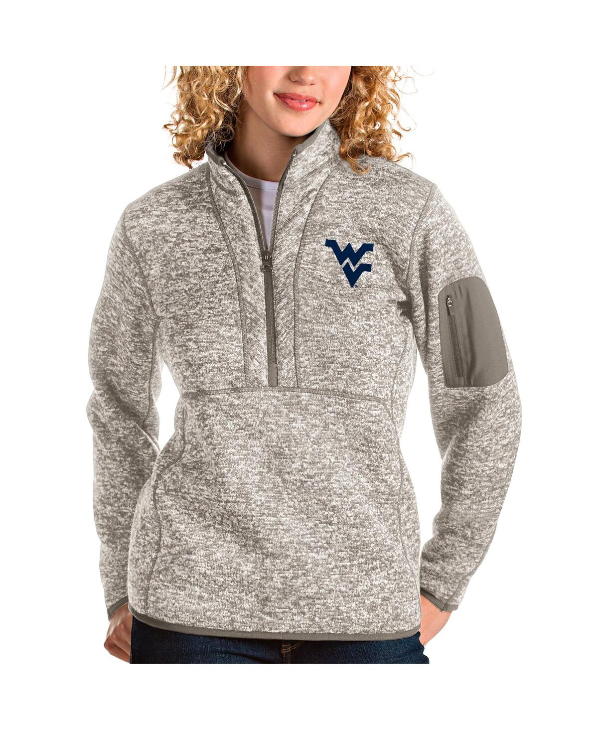 Women's Oatmeal West Virginia Mountaineers Fortune Half-Zip Pullover Sweater - Oatmeal