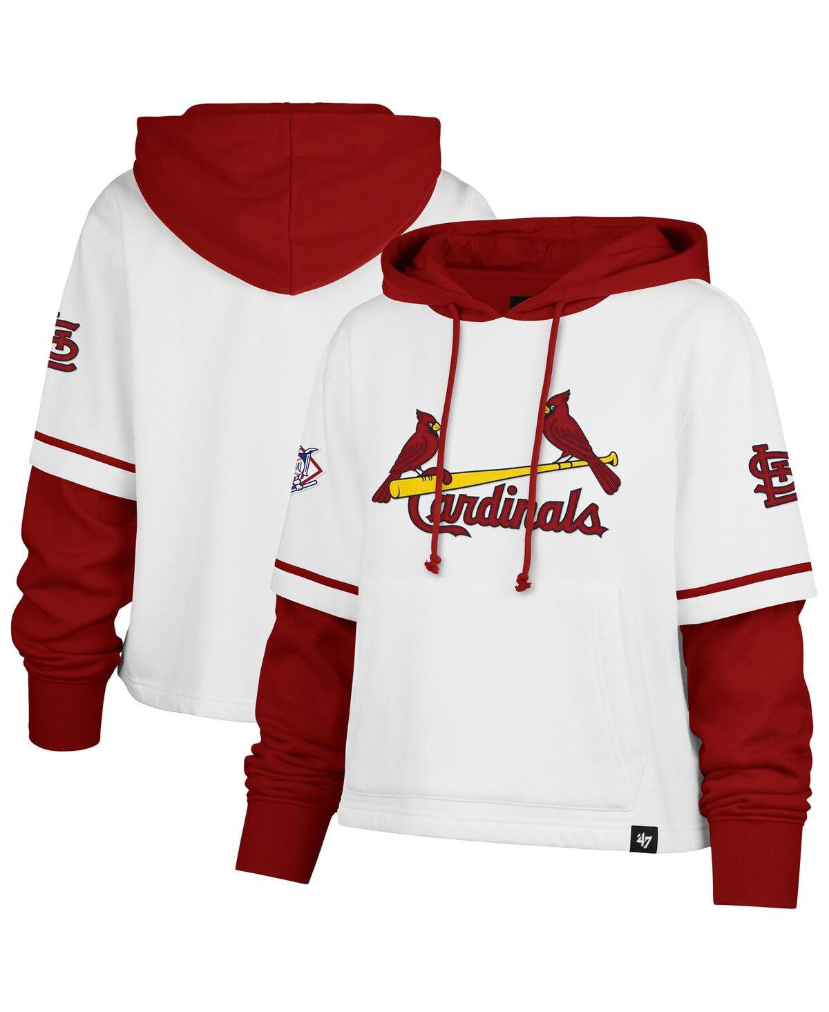 47 BRAND WOMEN'S WHITE ST. LOUIS CARDINALS TRIFECTA SHORTSTOP CROPPED PULLOVER HOODIE 