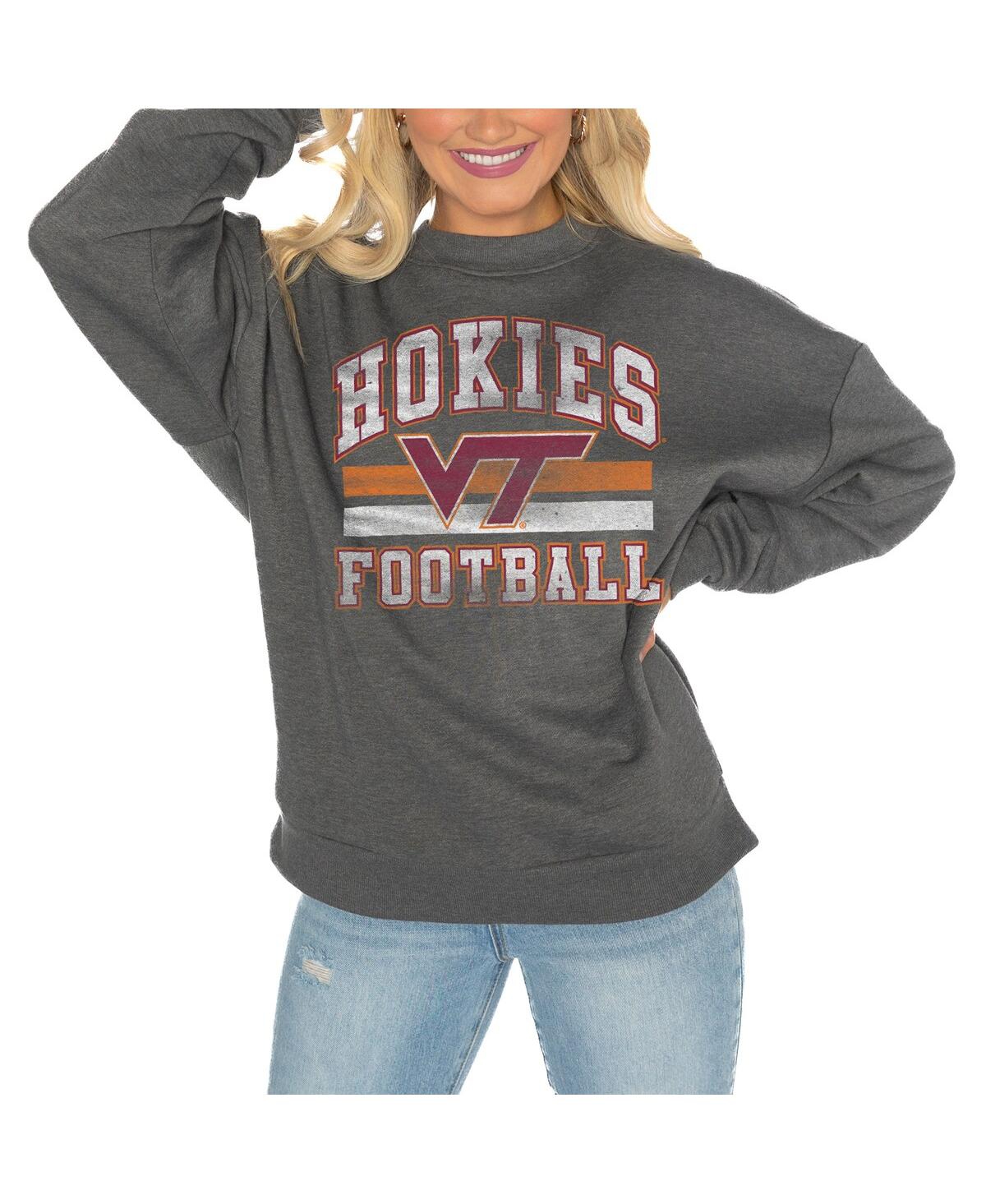 GAMEDAY COUTURE WOMEN'S CHARCOAL VIRGINIA TECH HOKIES GOOD VIBES PREMIUM FLEECE DROP SHOULDER PULLOVER SWEATSHIRT 