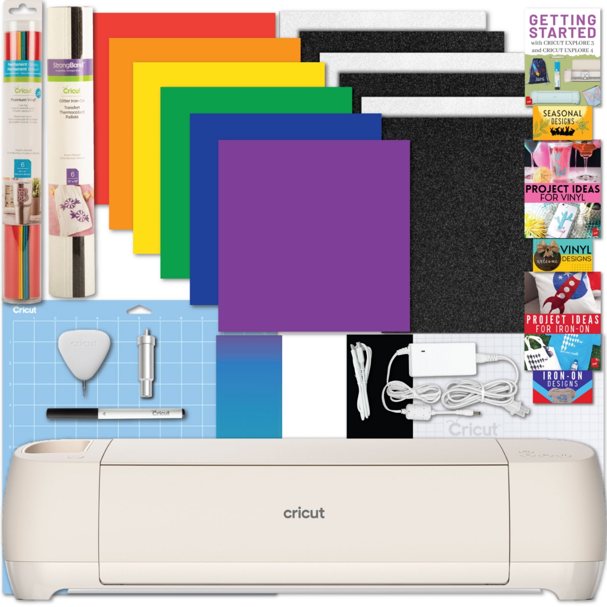 Explore 4 Cutting Machine with Vinyl and Iron-On Sheets Bundle - Light beige