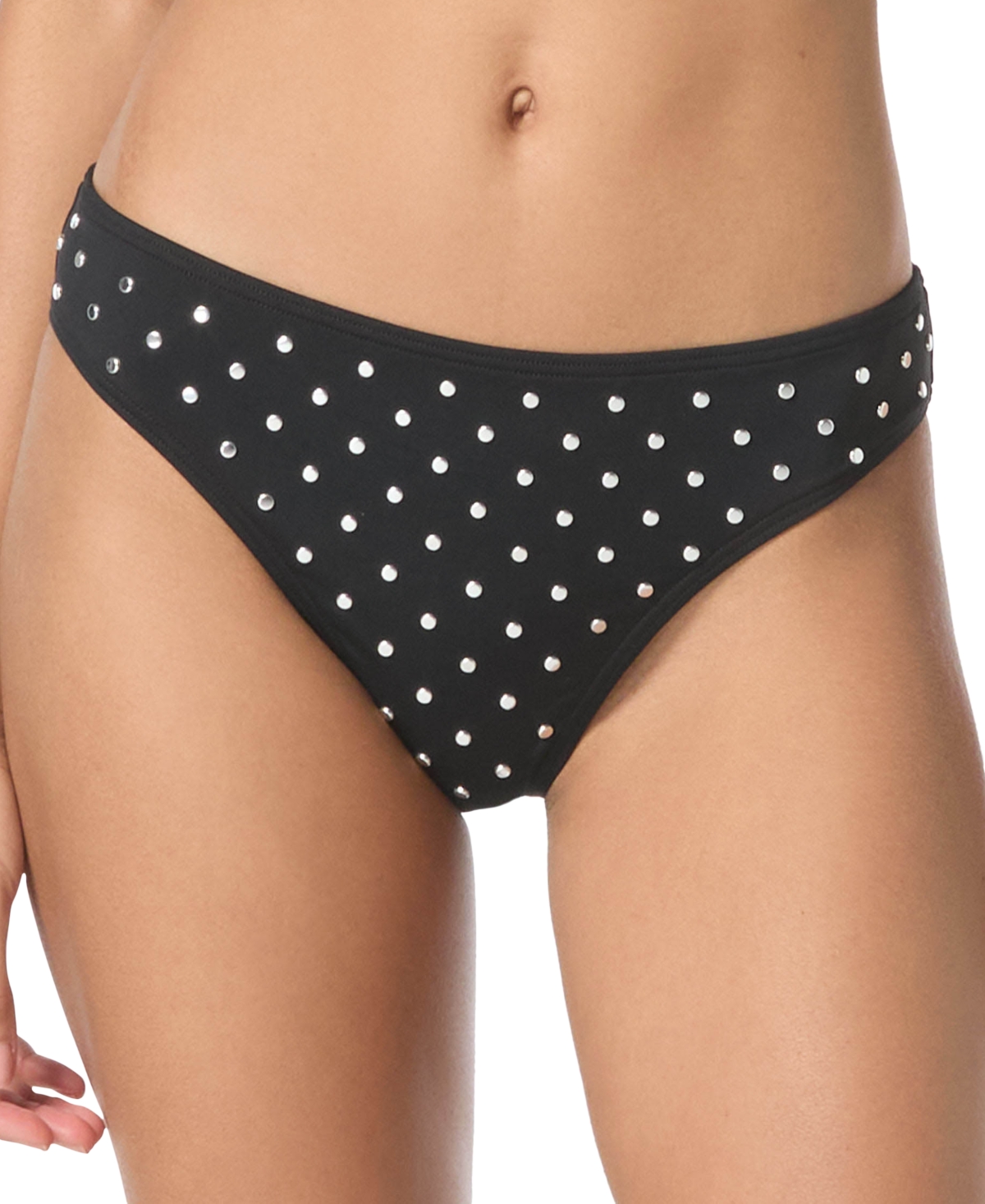 Michael Michael Kors Women's Studded High-Leg Bikini Bottoms - Black