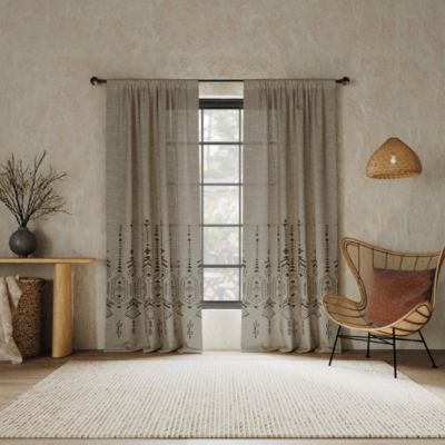 Palo Global Embroidery Semi-Sheer Rod Pocket Curtain Panel