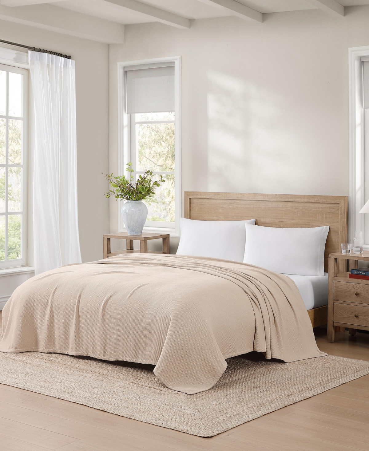 Tommy Hilfiger Solid Cotton Pique Blanket, Full/queen