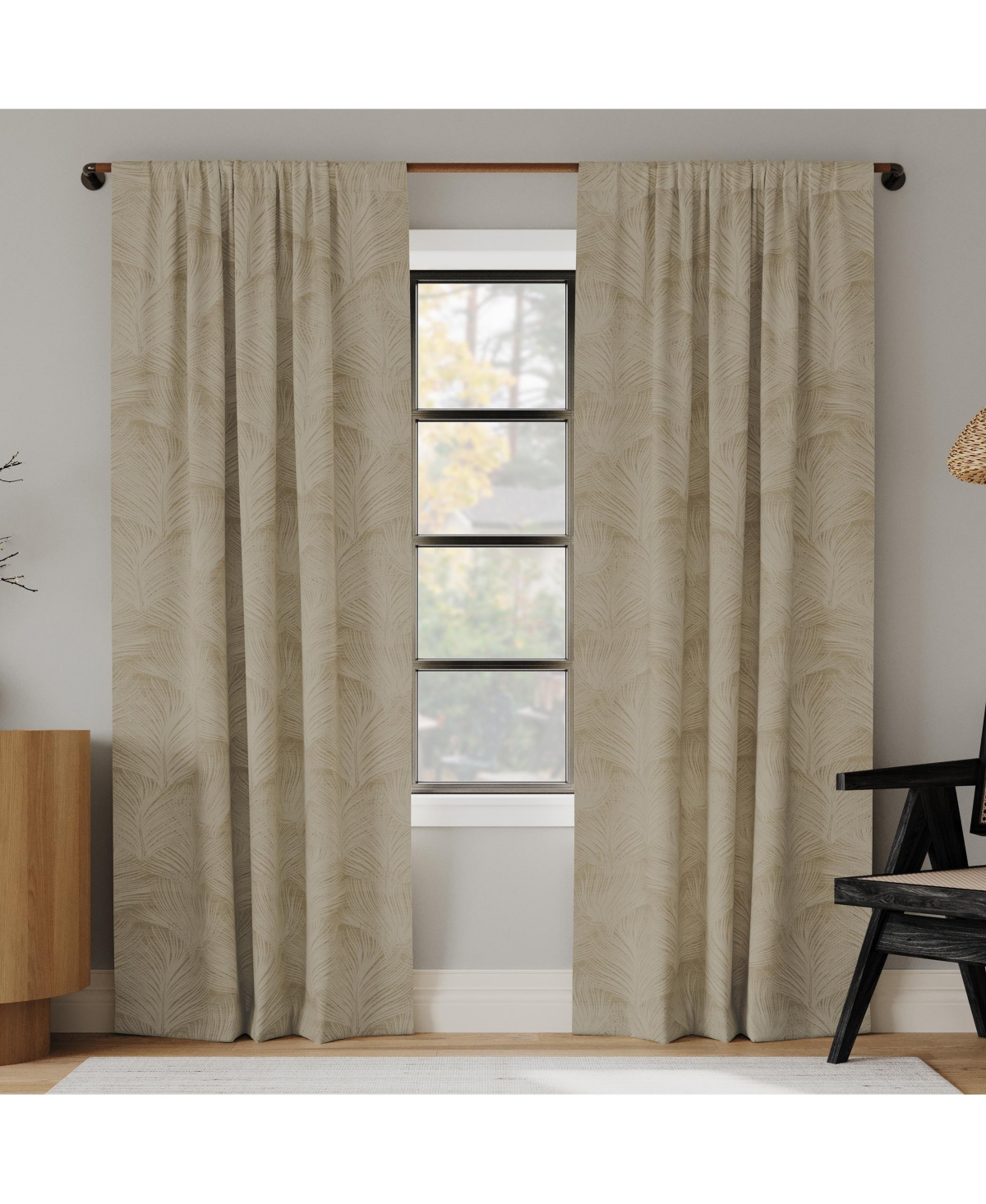 Coppa Leaf Motif Magnetic Closure 100% Blackout Back Tab Curtain Panel - Taupe