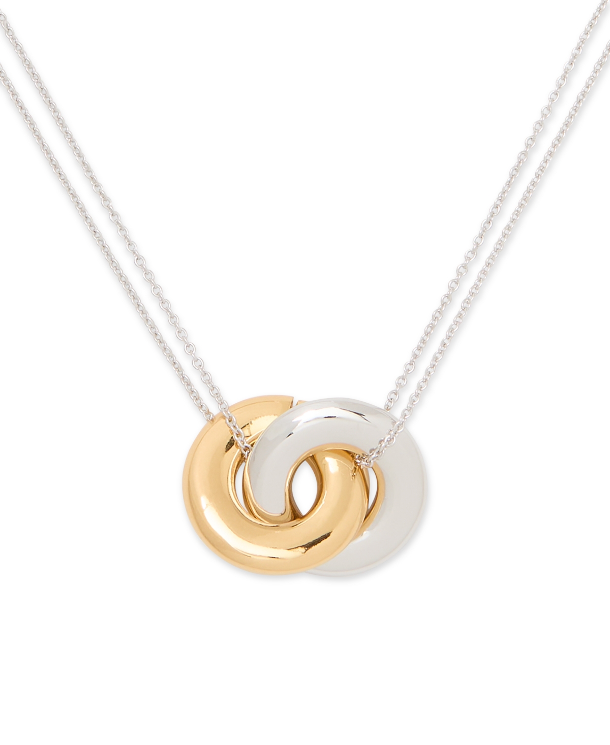 Two-Tone Interlock Ring Pendant Necklace, 16" + 3" extender - Silver Gol