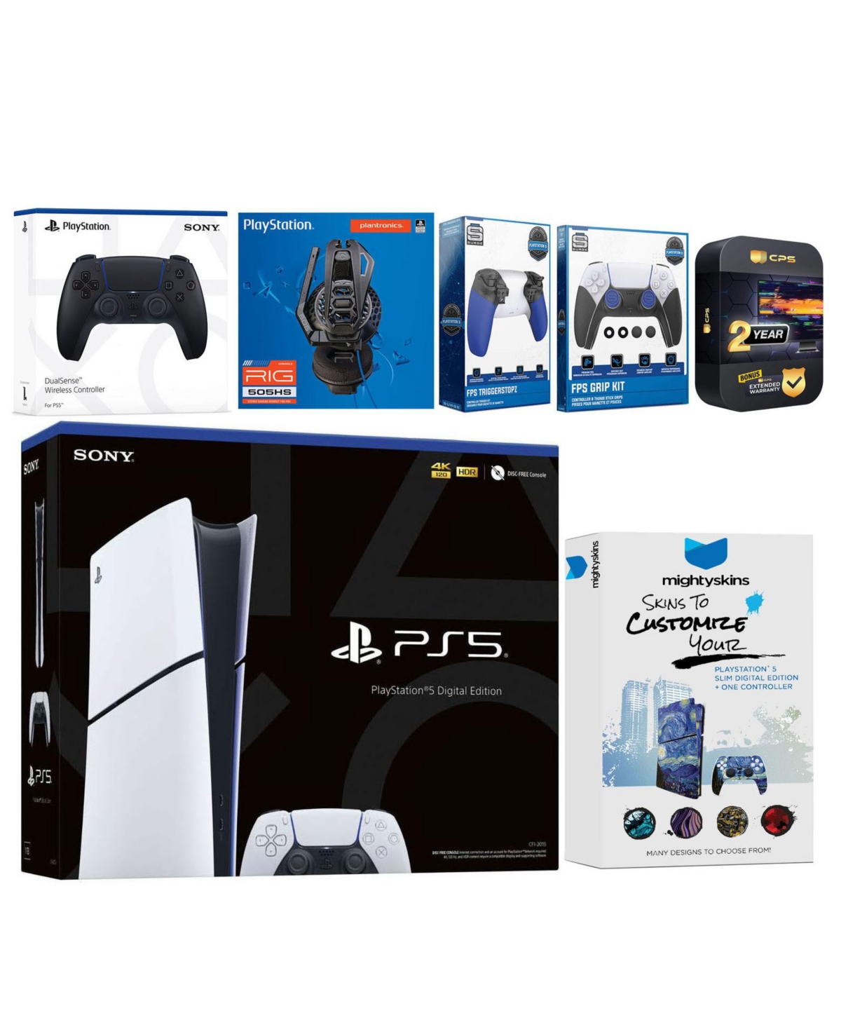 Sony Playstation 5 Slim Digital with Extra Cosmic Red Controller, Plantronics Headset, Trigger Stop Kit, Fps Grip Kit and MightySkins Decal Voucher + 